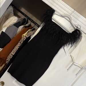 Black Feather Off-Shoulder Sheath Dress